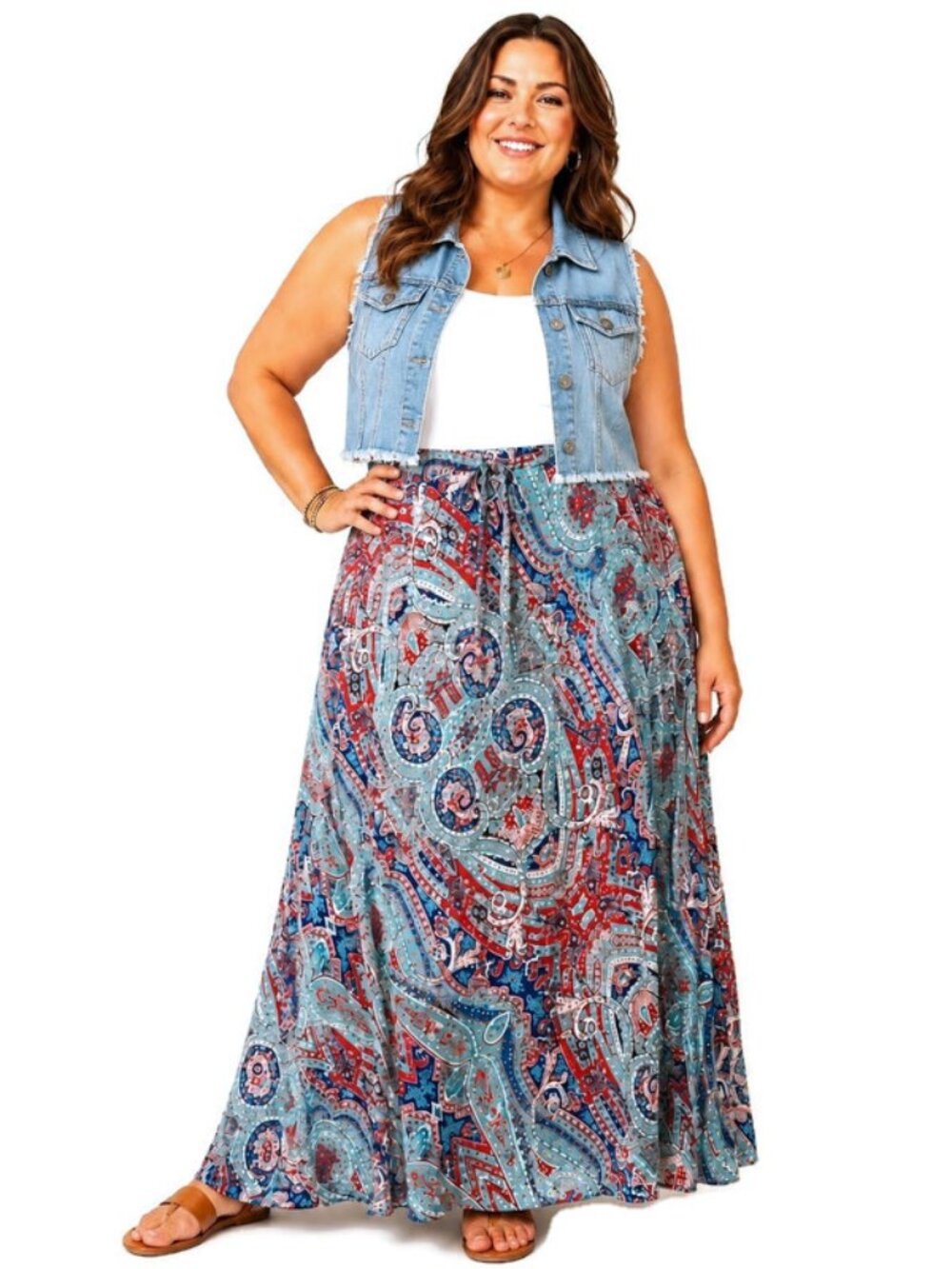 Jones New York Signature Woman Multicolor Paisley Print Maxi Skirt Womens 18W